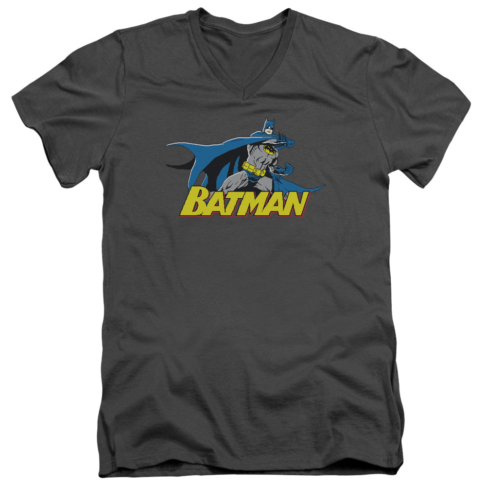 Batman - 8 Bit Cape - Short Sleeve Adult V-neck 30/1 - Charcoal T-shirt