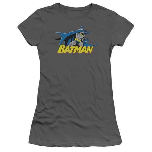 Batman - 8 Bit Cape - Short Sleeve Junior Sheer - Charcoal T-shirt