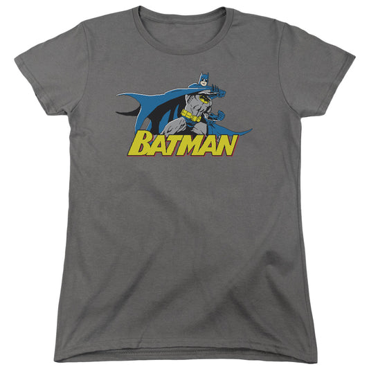 Batman - 8 Bit Cape - Short Sleeve Womens Tee - Charcoal T-shirt