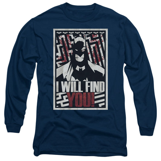 Batman - I Will Fnd You - Long Sleeve Adult 18/1 - Navy T-shirt