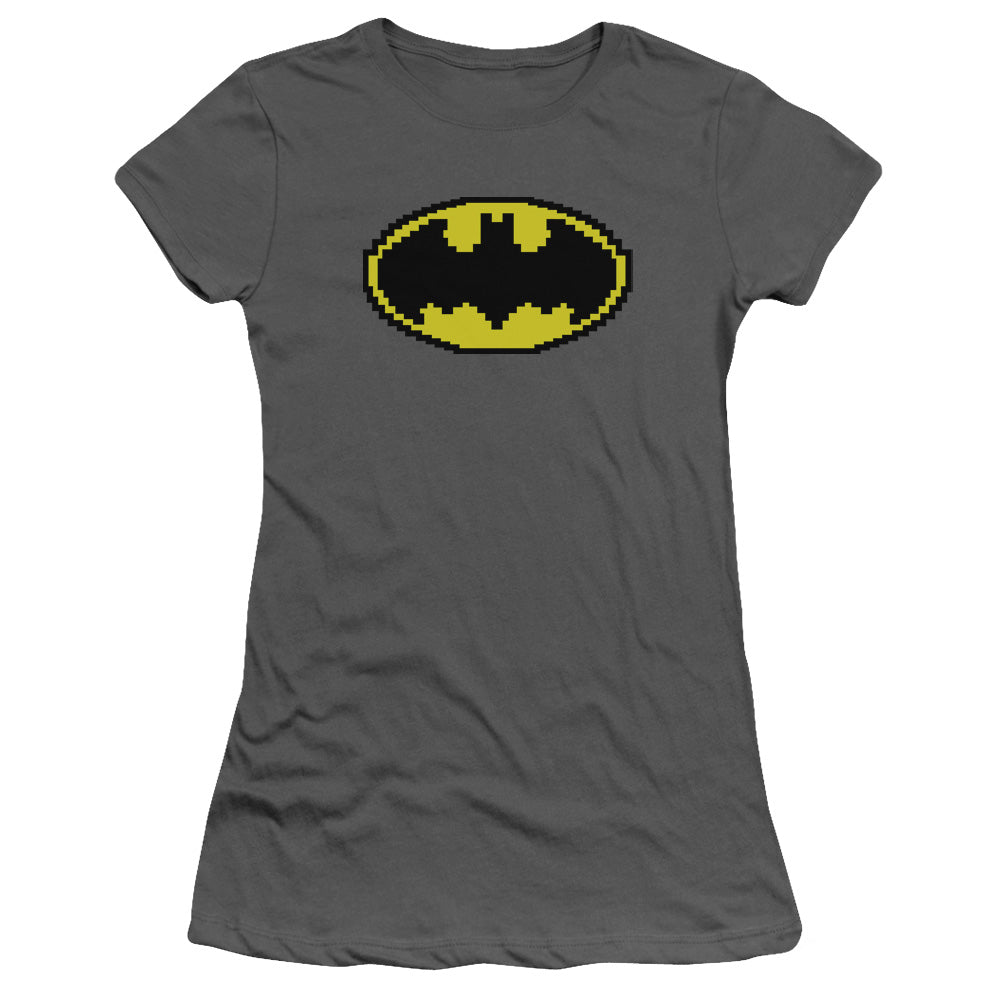 Batman - Pixel Symbol - Short Sleeve Junior Sheer - Charcoal T-shirt