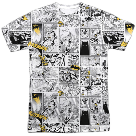 Batman - Comic All Over -  Short Sleeve Adult 100% Poly Crew - White T-shirt