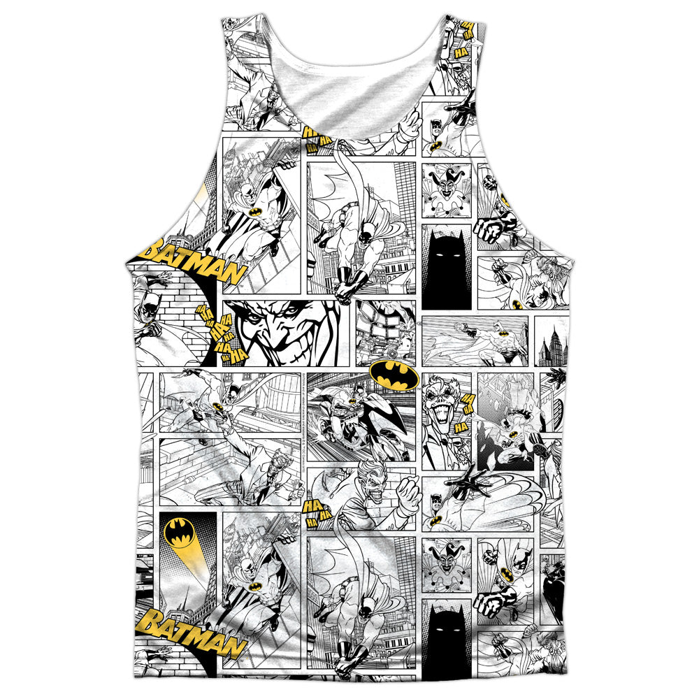 Batman - Comic All Over - Adult 100% Poly Tank Top - White
