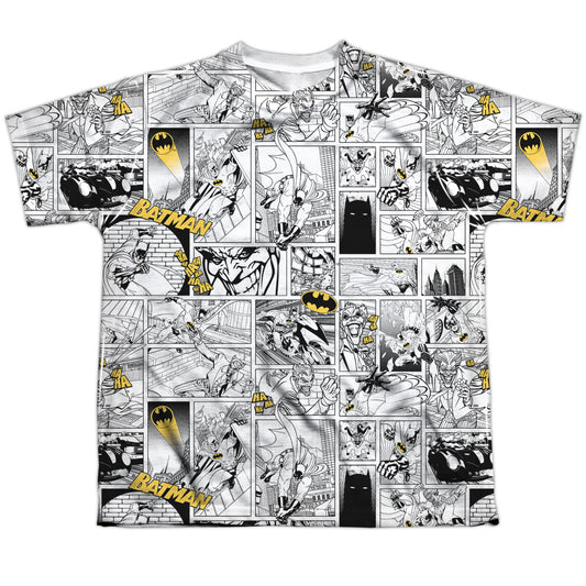 Batman - Comic All Over - Short Sleeve Youth Poly Crew - White T-shirt