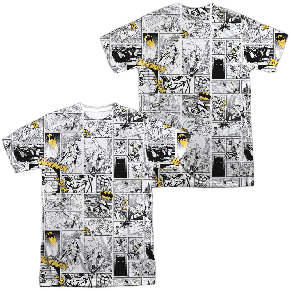 Batman - Comic All Over (Front/back Print) -  Short Sleeve Adult 100% Poly Crew - White T-shirt