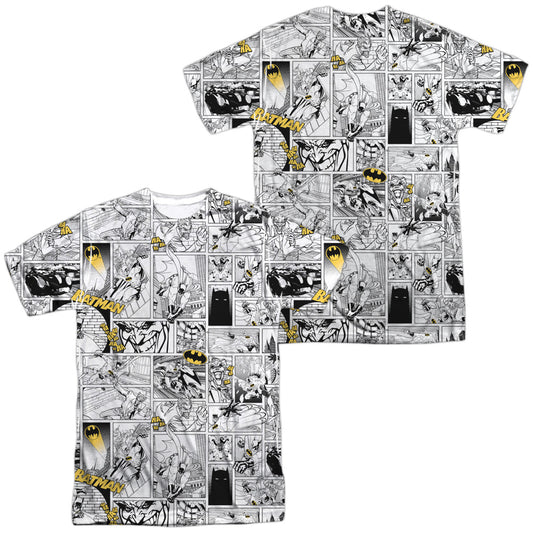 Batman - Comic All Over (Front/back Print) -  Short Sleeve Adult 100% Poly Crew - White T-shirt