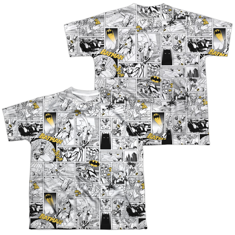 Batman - Comic All Over - Short Sleeve Youth Poly Crew - White T-shirt