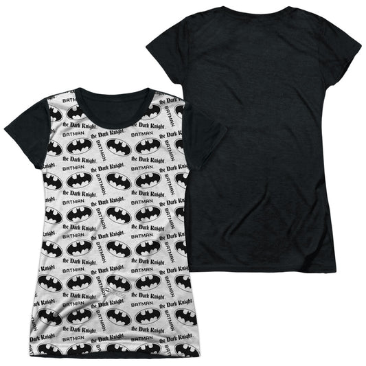 Batman - Repeat Dark Knight - Short Sleeve Junior Poly Black Back - White T-shirt