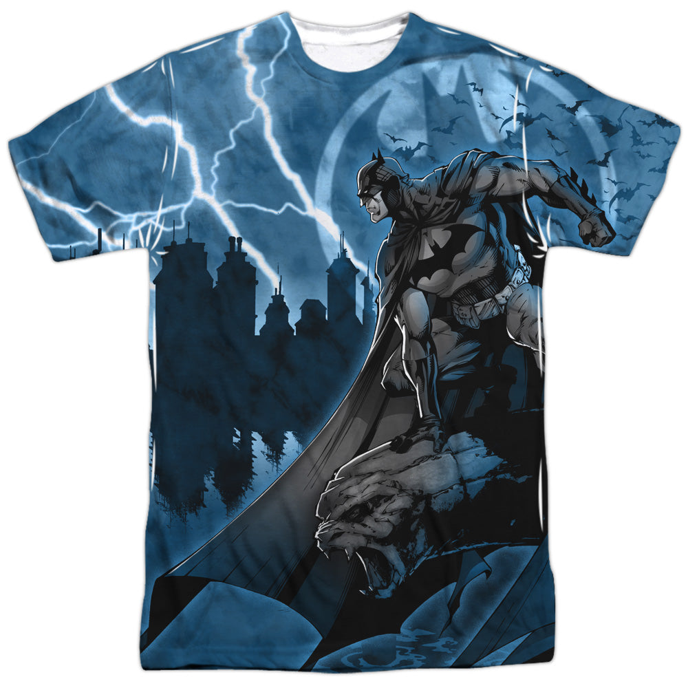 Batman - Lightning Strikes - Short Sleeve Adult Poly Crew - White T-shirt