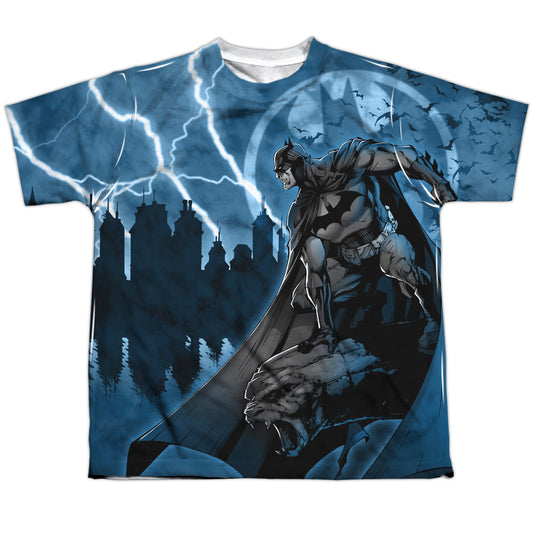 Batman - Lightning Strikes - Short Sleeve Youth Poly Crew - White T-shirt