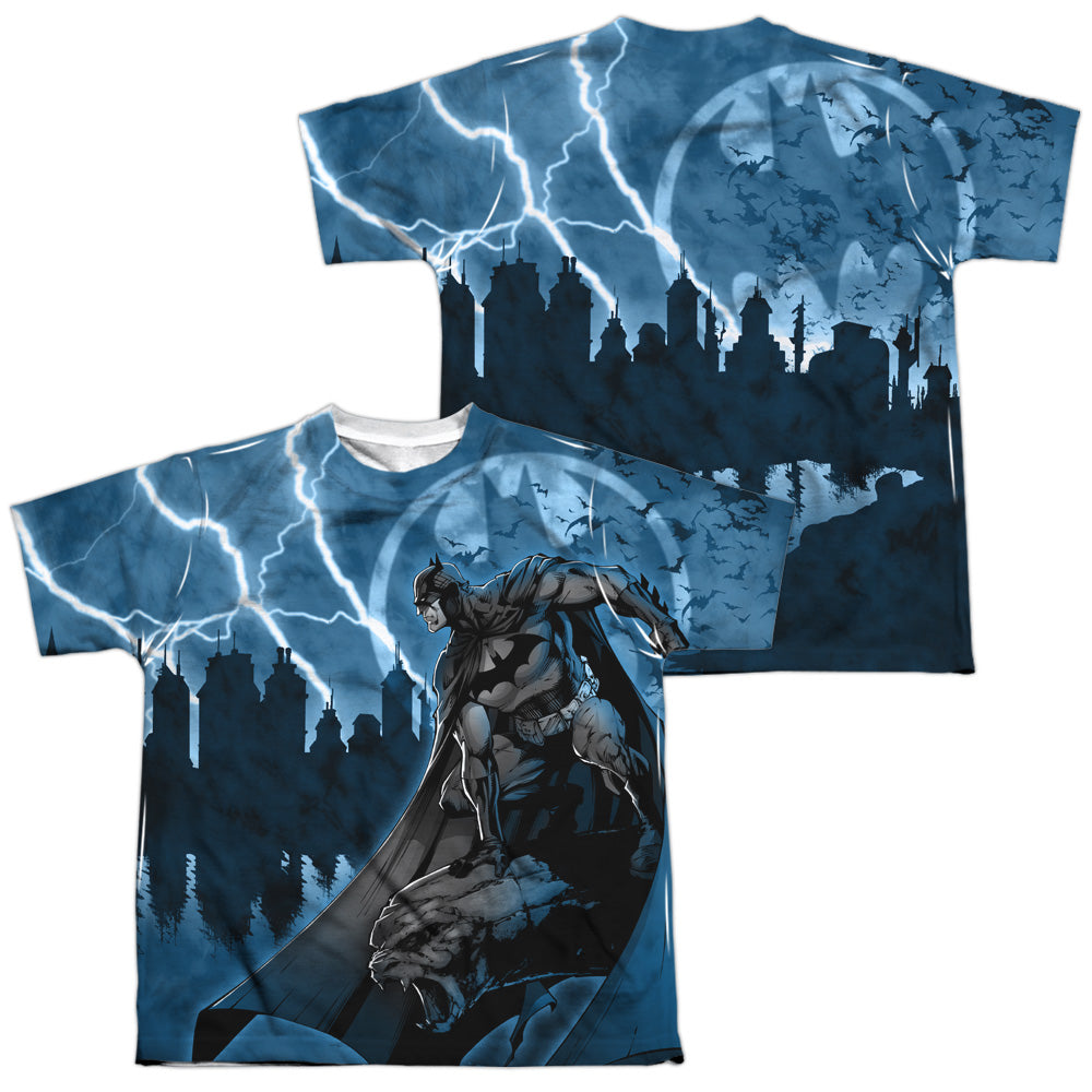 Batman - Lightning Strikes - Short Sleeve Youth Poly Crew - White T-shirt