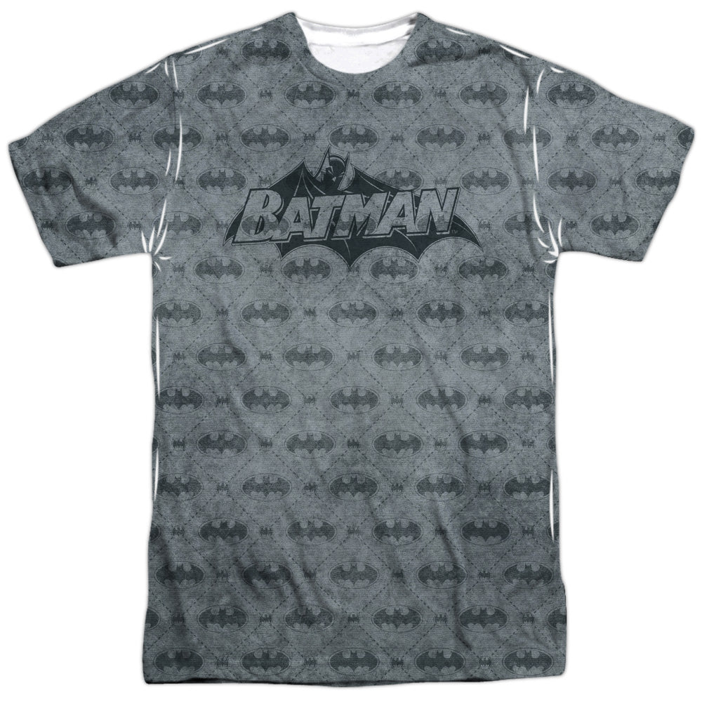 Batman - Classic Bat Argyle -  Short Sleeve Adult 100% Poly Crew - White T-shirt