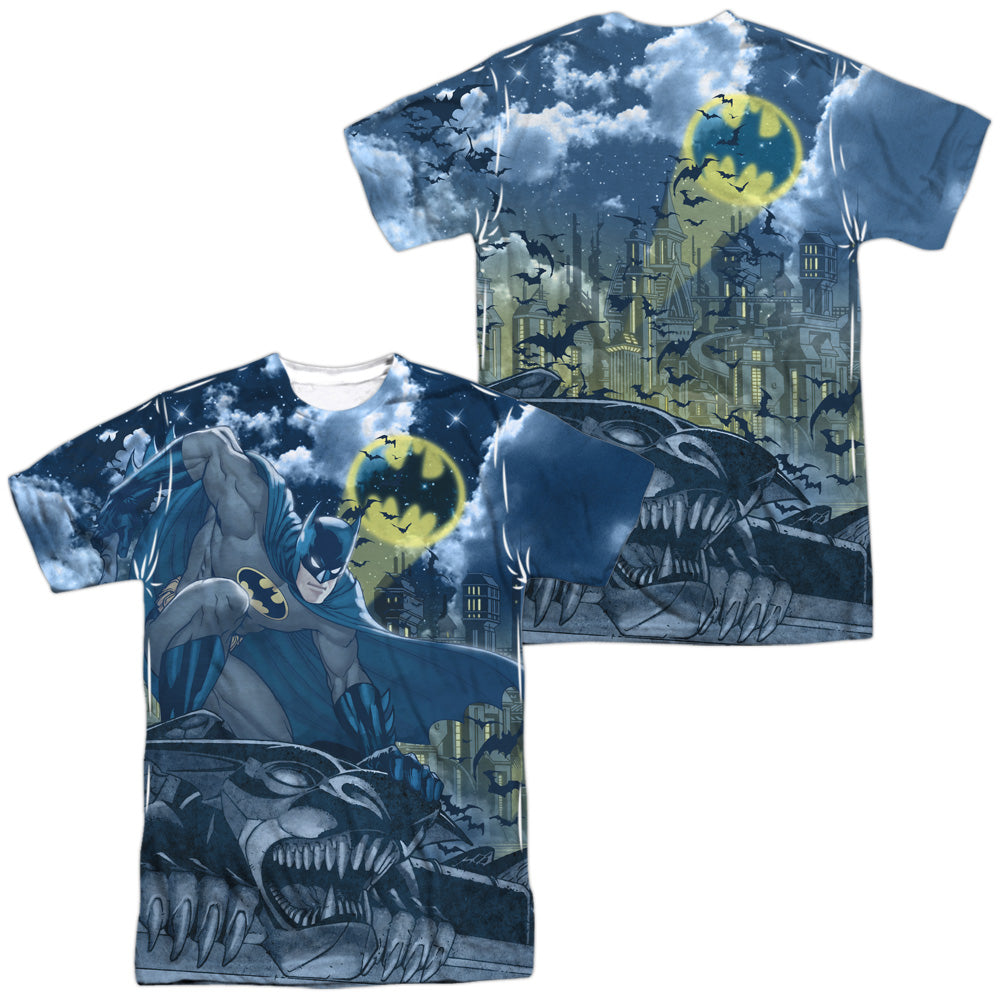 Batman - Gotham Gargoyle (Front/back Print) -  Short Sleeve Adult 100% Poly Crew - White T-shirt