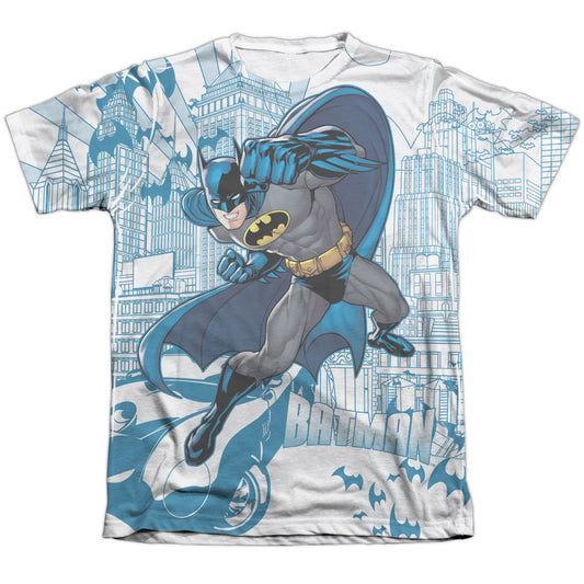 Batman - Skyline All Over - Adult 65/35 Poly/cotton Short Sleeve Tee - White T-shirt