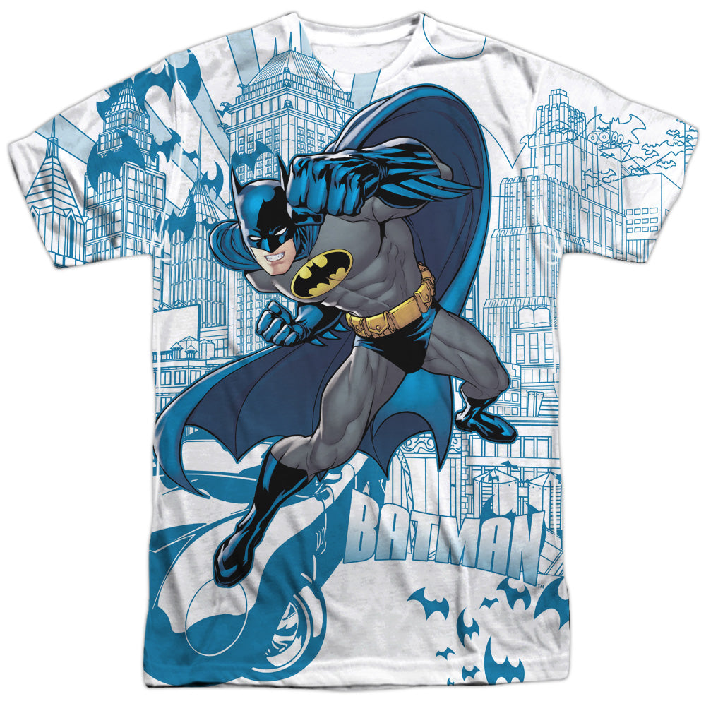 Batman - Skyline All Over -  Short Sleeve Adult 100% Poly Crew - White T-shirt