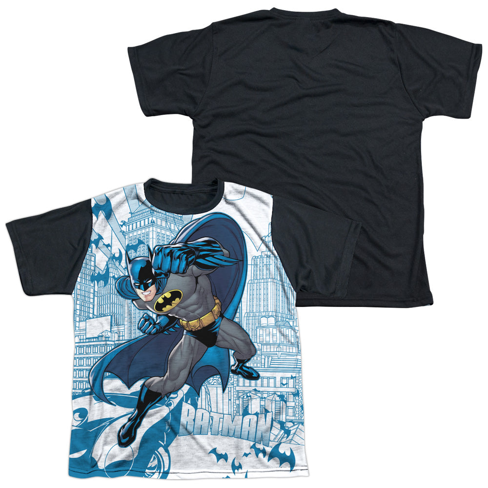 Batman - Skyline All Over - Short Sleeve Youth White Front Black Back   - White T-shirt