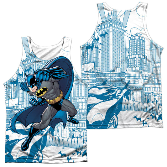 Batman - Skyline All Over - Adult 100% Poly Tank Top - White