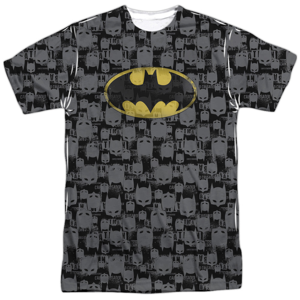 Batman - Caped Crusader Repeat -  Short Sleeve Adult 100% Poly Crew - White T-shirt