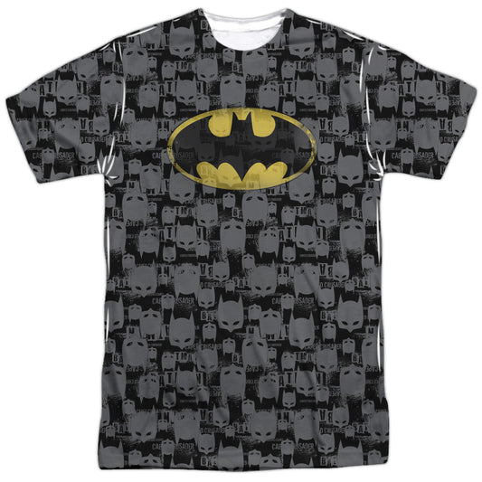 Batman - Caped Crusader Repeat -  Short Sleeve Adult 100% Poly Crew - White T-shirt