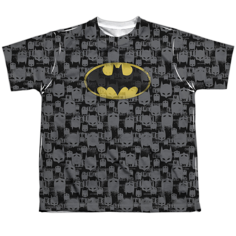 Batman - Caped Crusader Repeat - Short Sleeve Youth Poly Crew - White T-shirt