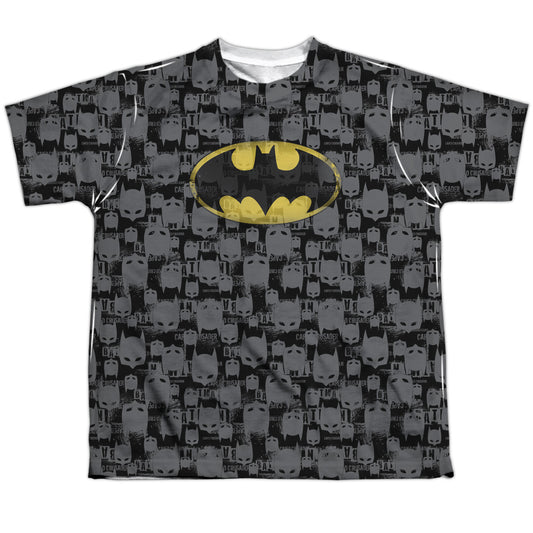 Batman - Caped Crusader Repeat - Short Sleeve Youth Poly Crew - White T-shirt
