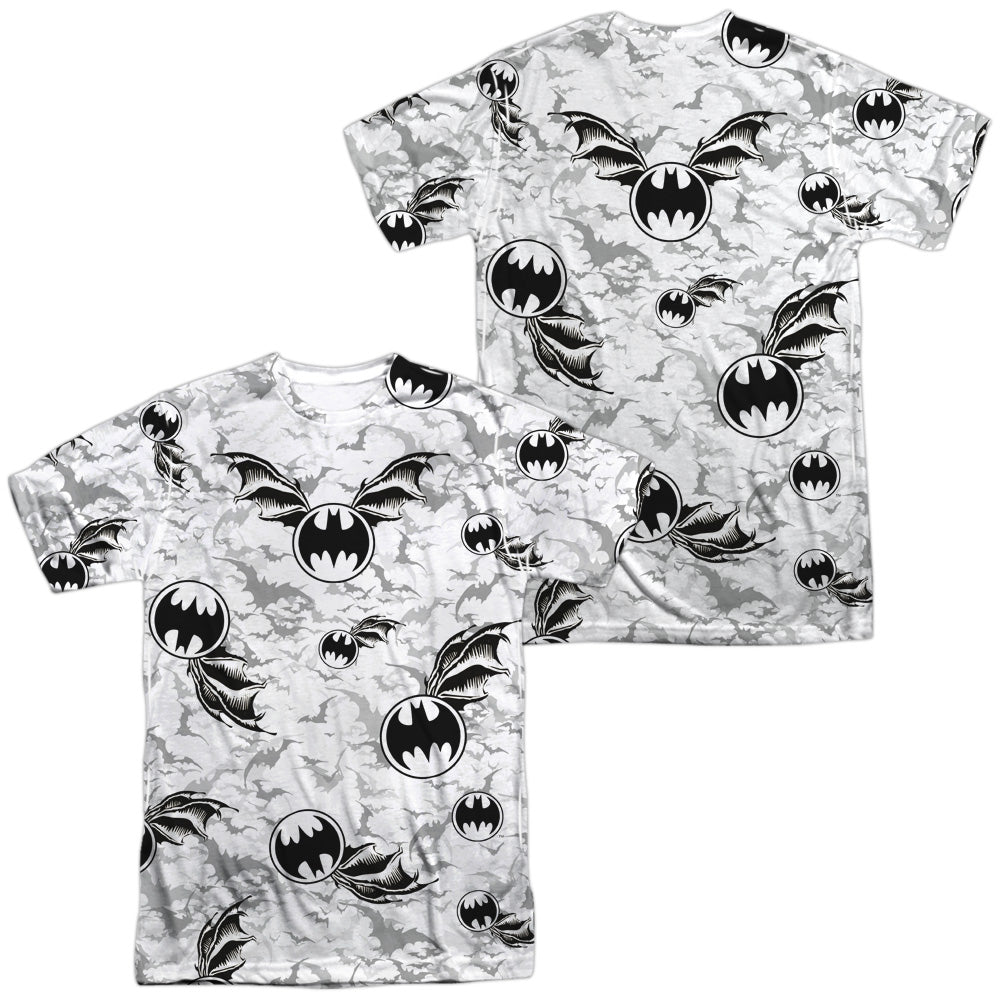 Batman - Bat Flight (Front/back Print) -  Short Sleeve Adult 100% Poly Crew - White T-shirt