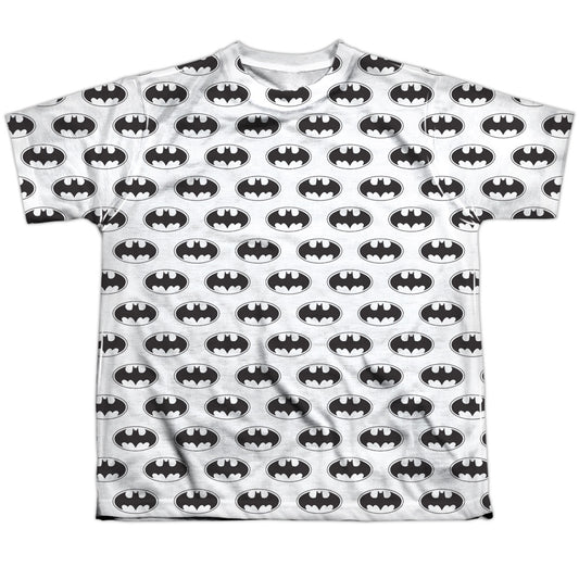 Batman - Bats All Over - Short Sleeve Youth Poly Crew - White T-shirt