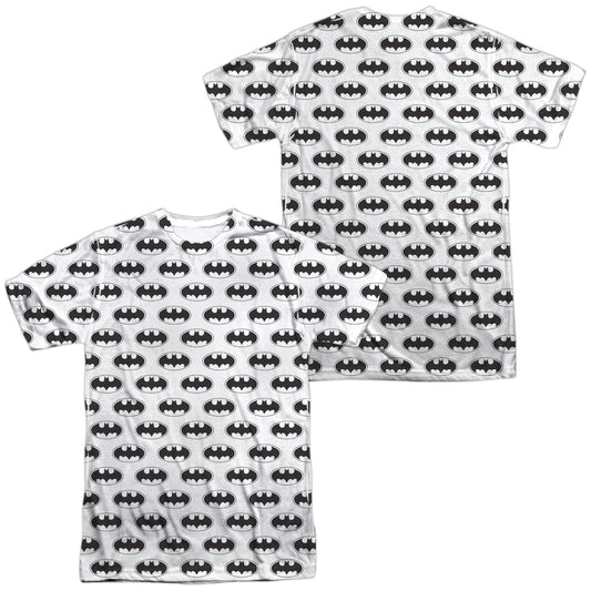 Batman - Bats All Over (Front/back Print) -  Short Sleeve Adult 100% Poly Crew - White T-shirt