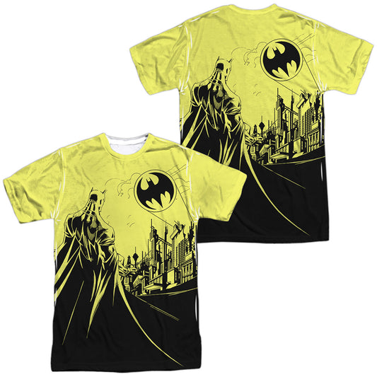 Batman - Bat Signal (Front/back Print) -  Short Sleeve Adult 100% Poly Crew - White T-shirt