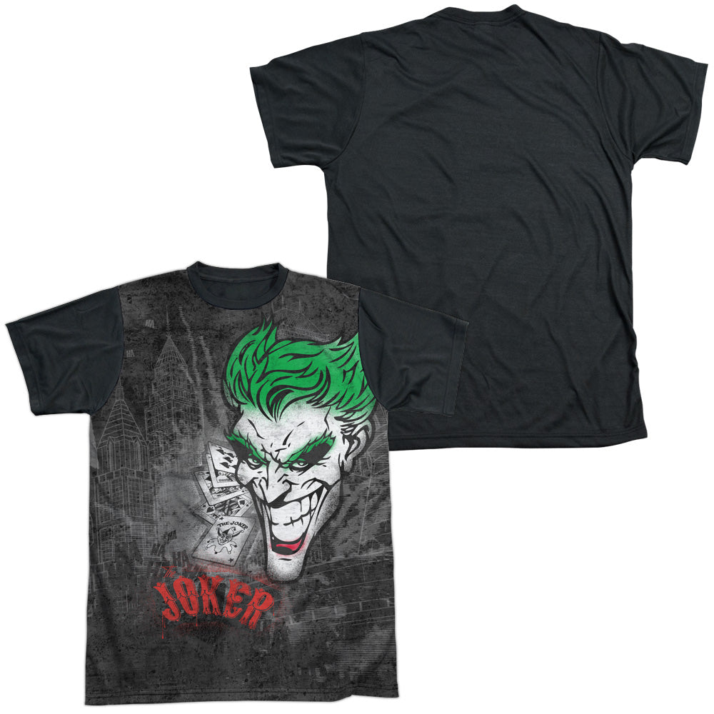 Batman - Joker Sprays The City - Short Sleeve Adult White Front Black Back   - White T-shirt