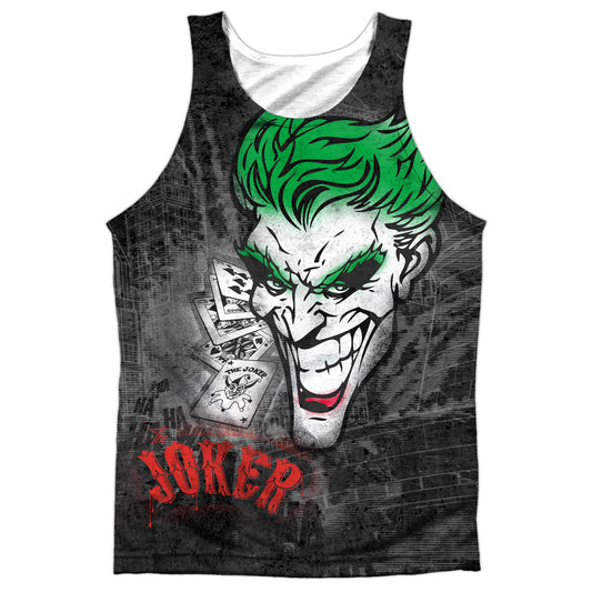 Batman - Joker Sprays The City - Adult 100% Poly Tank Top - White