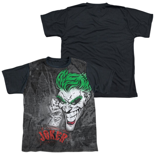 Batman - Joker Sprays The City - Short Sleeve Youth White Front Black Back   - White T-shirt