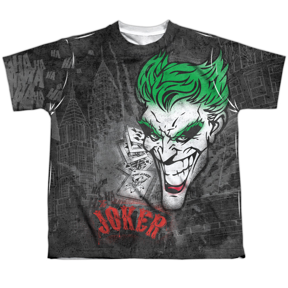 Batman - Joker Sprays The City - Short Sleeve Youth Poly Crew - White T-shirt