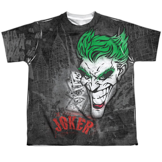 Batman - Joker Sprays The City - Short Sleeve Youth Poly Crew - White T-shirt