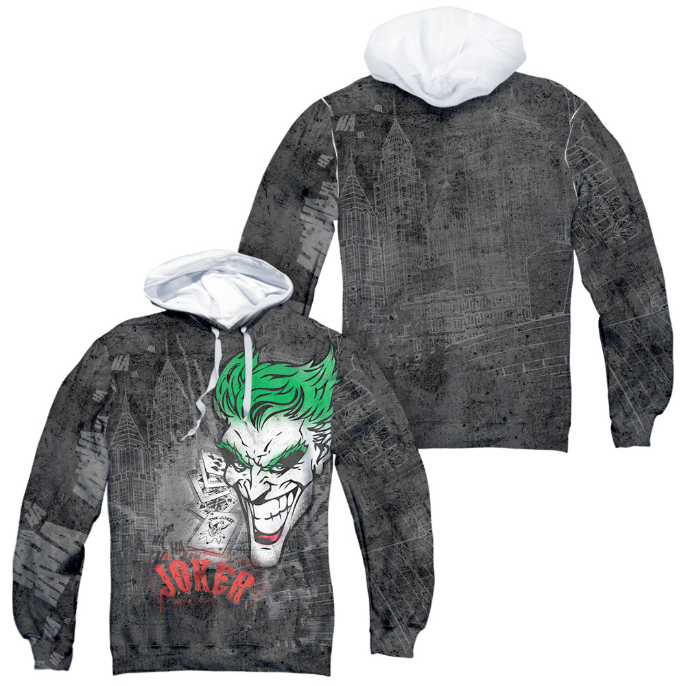 Batman - Joker Sprays The City (Front/back Print) - Adult Poly Pullover Hoodie - White
