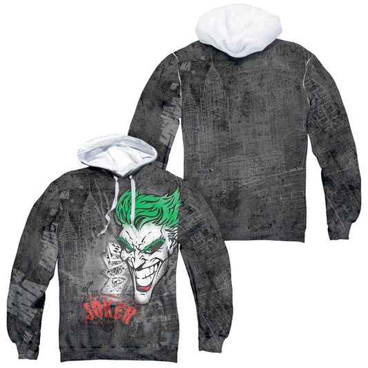 Batman - Joker Sprays The City (Front/back Print) - Adult Poly Pullover Hoodie - White