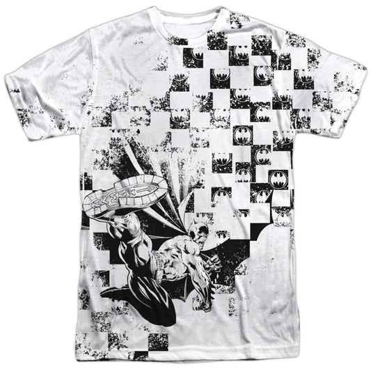 Batman - Checkerboard Kick -  Short Sleeve Adult 100% Poly Crew - White T-shirt