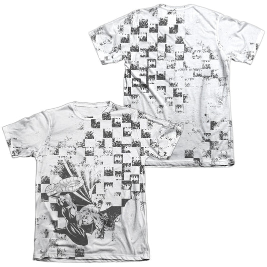 Batman - Checkerboard Kick (Front/back Print) - Adult 65/35 Poly/cotton Short Sleeve Tee - White T-shirt