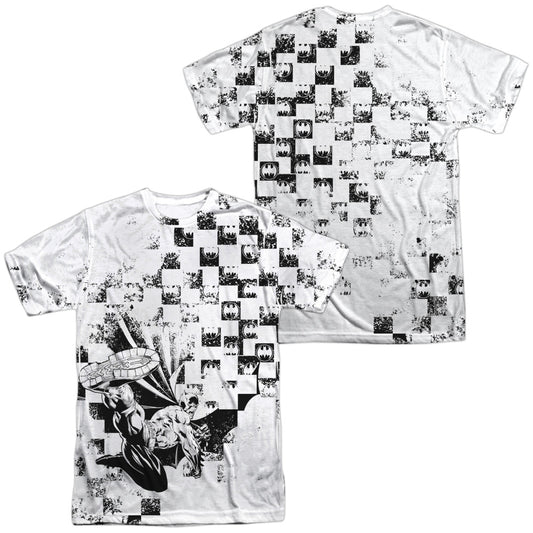 Batman - Checkerboard Kick (Front/back Print) -  Short Sleeve Adult 100% Poly Crew - White T-shirt