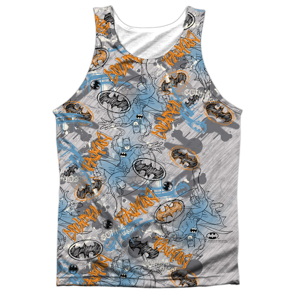 Batman - Gotham Knight Sketchy - Adult 100% Poly Tank Top - White