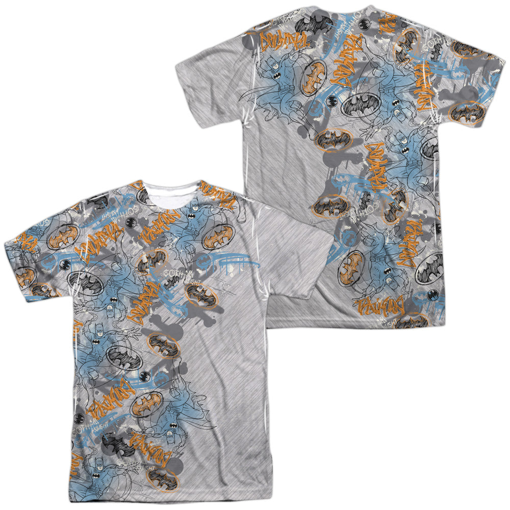 Batman - Gotham Knight Sketchy (Front/back Print) -  Short Sleeve Adult 100% Poly Crew- White T-shirt