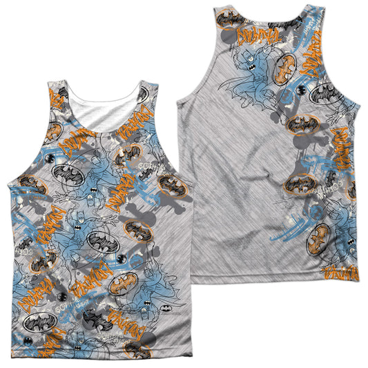 Batman - Gotham Knight Sketchy (Front/back Print) - Adult 100% Poly Tank Top - White