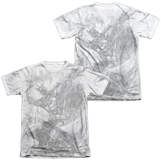 Batman - Pencil Batarang Throw (Front/back Print) - Adult 65/35 Poly/cotton Short Sleeve Tee - White T-shirt