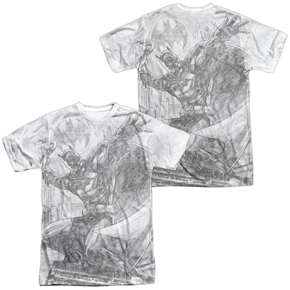 Batman - Pencil Batarang Throw (Front/back Print) -  Short Sleeve Adult 100% Poly Crew - White T-shirt