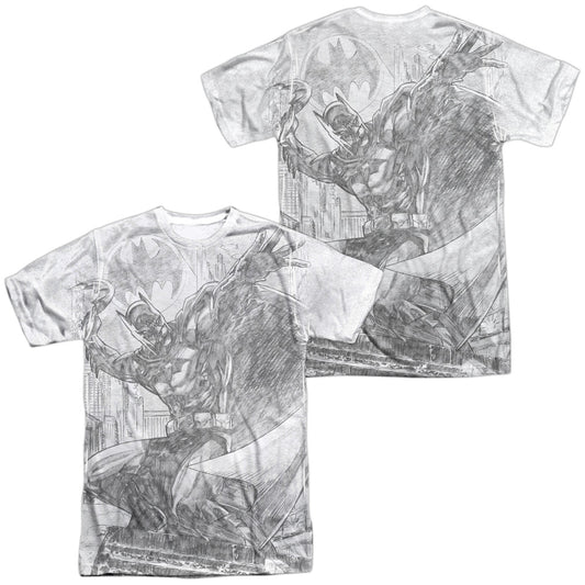 Batman - Pencil Batarang Throw (Front/back Print) -  Short Sleeve Adult 100% Poly Crew - White T-shirt