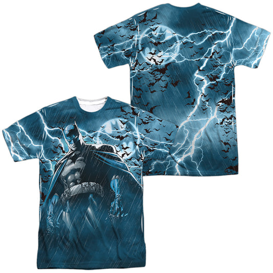 Batman - Stormy Kngiht (Front/back Print) -  Short Sleeve Adult 100% Poly Crew - White T-shirt