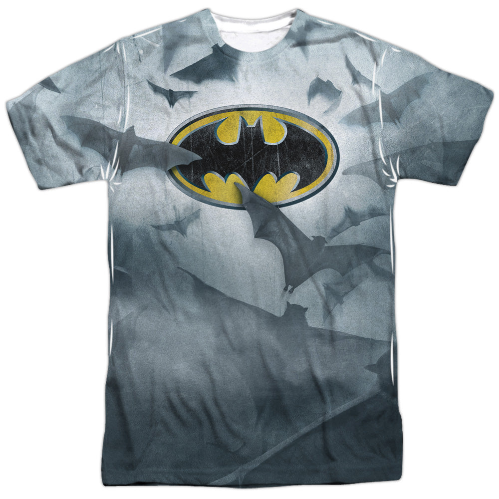 Batman - Bats Logo -  Short Sleeve Adult 100% Poly Crew - White T-shirt