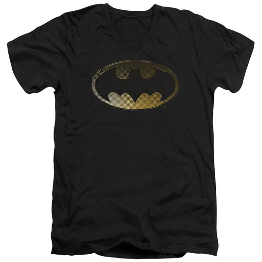 Batman - Halftone Bat - Short Sleeve Adult V-neck 30/1 - Black T-shirt