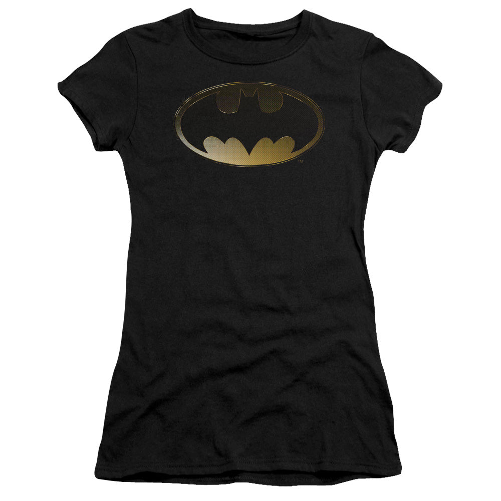 Batman - Halftone Bat - Short Sleeve Junior Sheer - Black T-shirt
