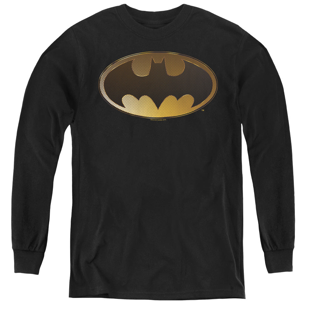 Batman - Halftone Bat - Youth Long Sleeve Tee - Black